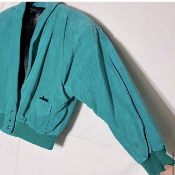 Vintage Daniel Marcus Cropped Teal Suede 90s Jacket M - Picture 12 of 15